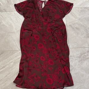 Elegant Chelsea Floral Red & Burgundy Dress